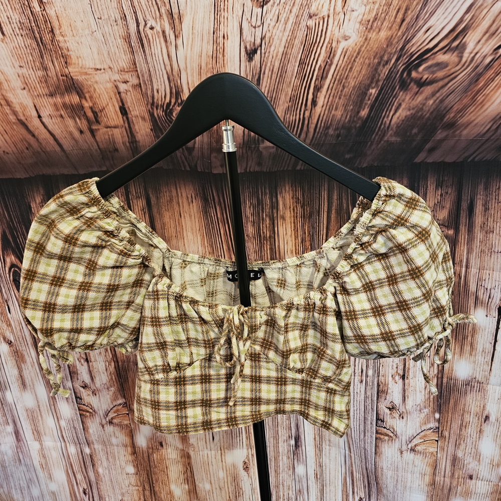 Motel Rocks Yellow Plaid Crop Top